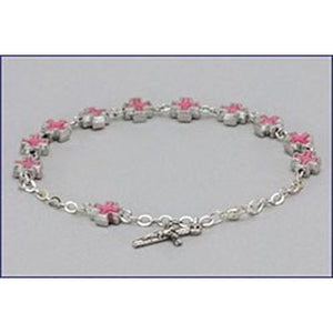 Pink Metal Cross Rosary Bracelet