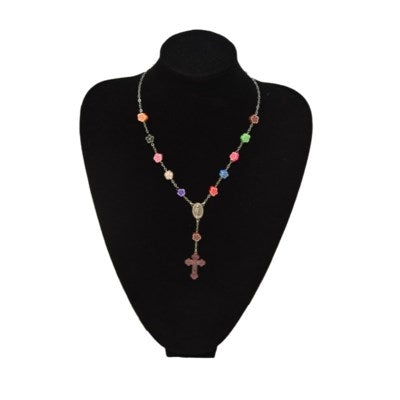 6mm Clay Multi Flower Rosary Necklace