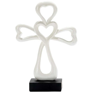 Heart Shapes White Table Top Cross